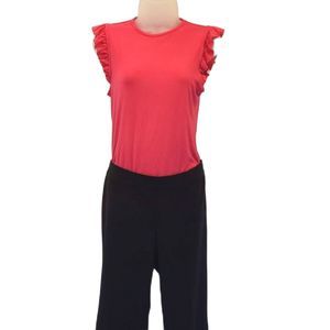 Mangopop Pink Bodysuit Ruffle Sleeve Tank Top One Piece Round Neck Onesie Lg NWT